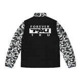 Camouflage Sleeve Puffer Jacket — "Forever TRU" Logo