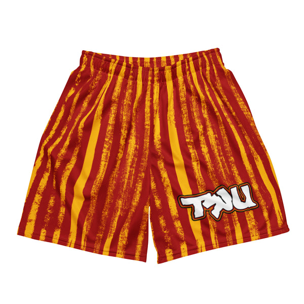 TRU striped mesh shorts (red/gold)