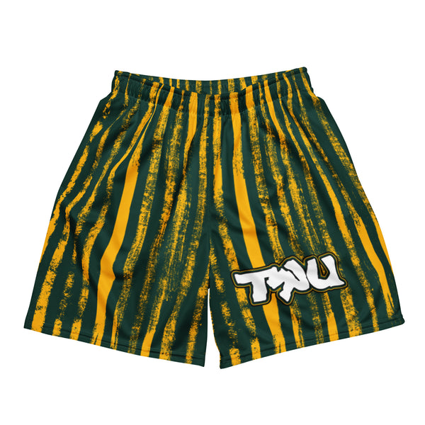 TRU striped mesh shorts (green/gold)