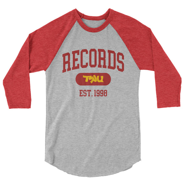 TRU Records Collegiate 3/4 sleeve raglan shirt (red/gold)