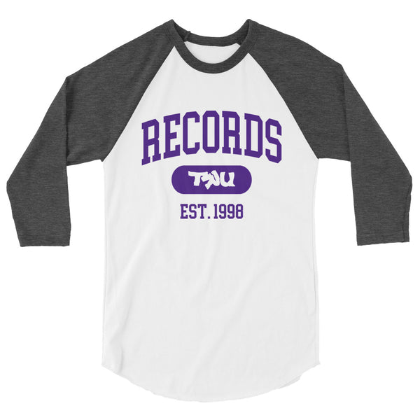 TRU Records Collegiate 3/4 sleeve raglan shirt (purple/gray)