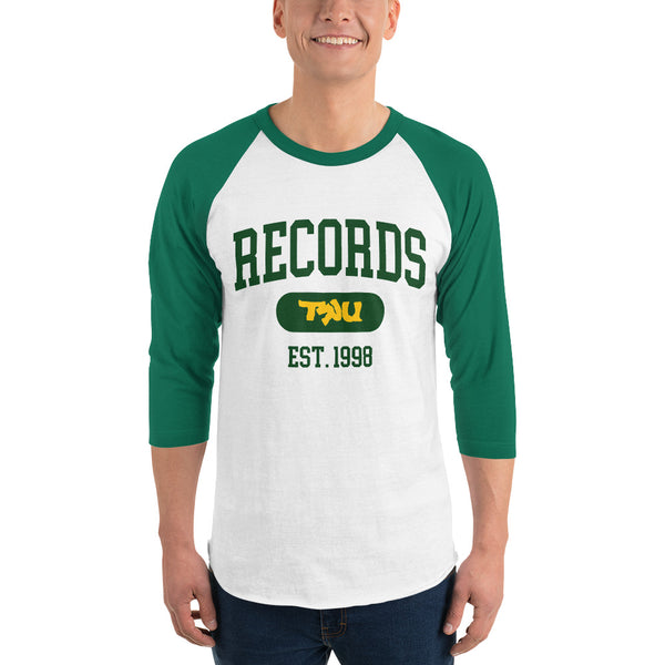 TRU Records Collegiate 3/4 sleeve raglan shirt (green/gold)